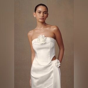 🆕 NWT Meshki Margot Rose Strapless Corset Top – Size XXL- US 12/14 – White 🤍